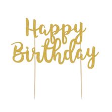 Picture of HAPPY BIRTHDAY CAKE TOPPER GOLD 300MM X 210MM